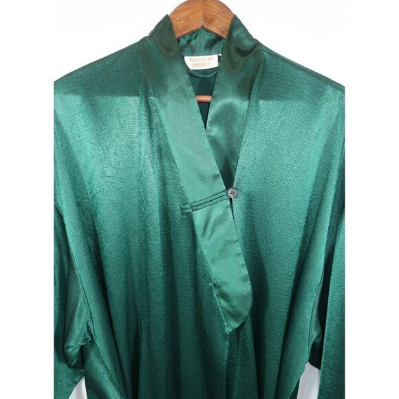 Vintage Victoria's Secret Satin Kimono Robe Forest Green Size M L Gold Label 90s - Picture 3 of 6